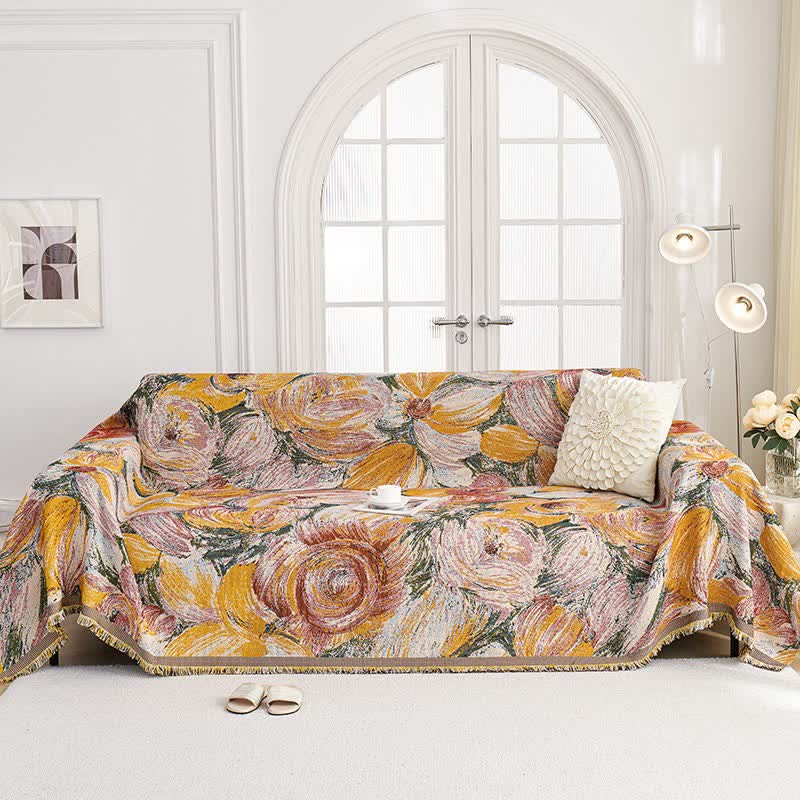 Abstract Floral Tassel Trim Sofa Protector - image 1