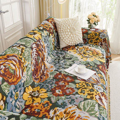 Vintage Floral Tassel Sofa Protector - Multicolor - 71" × 165" - image 3