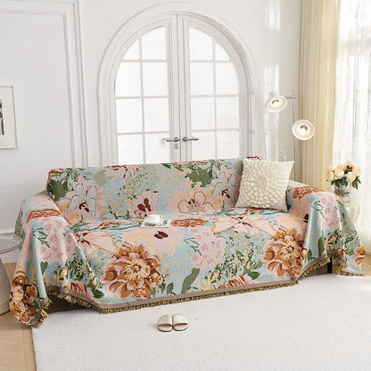 Oil Painting Floral Tassel Sofa Protector - image 2