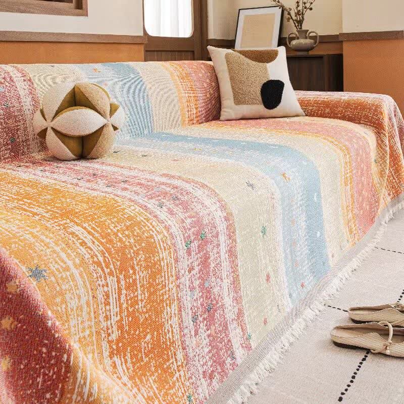 Sunset Stripe Tassel Sofa Protector - Orange - 71" × 189" - image 5