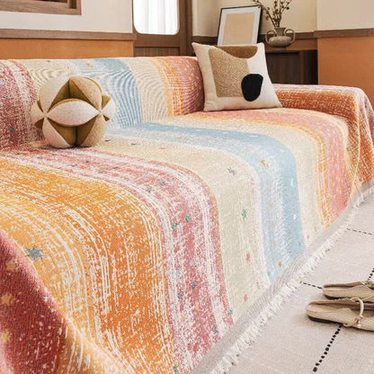 Sunset Stripe Tassel Sofa Protector - Orange - 71" × 189" - image 5