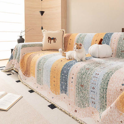 Pastel Stripr & Wave Tassel Sofa Protector - image 2