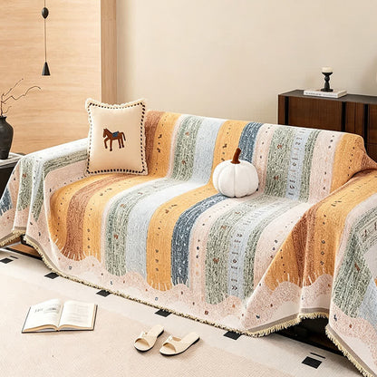 Pastel Stripr & Wave Tassel Sofa Protector - image 1