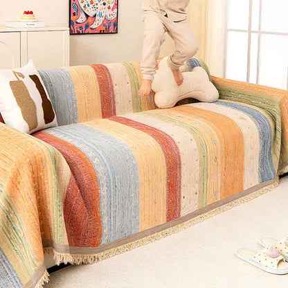 Colorful Stripe Tassel Sofa Protector - image 3