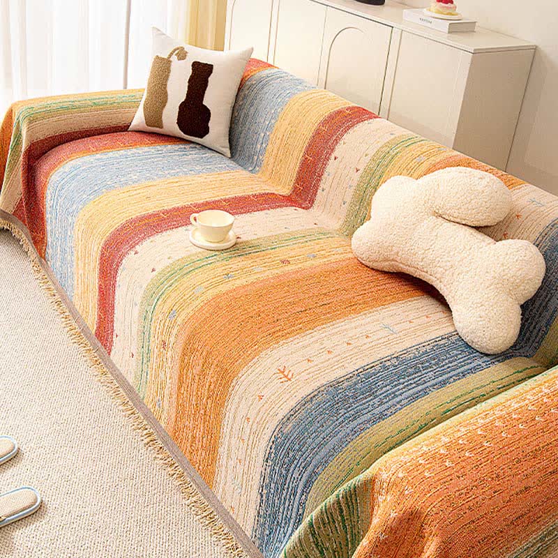 Colorful Stripe Tassel Sofa Protector - image 5