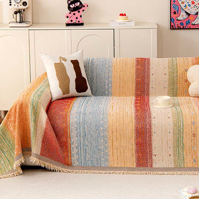 Colorful Stripe Tassel Sofa Protector - image 1