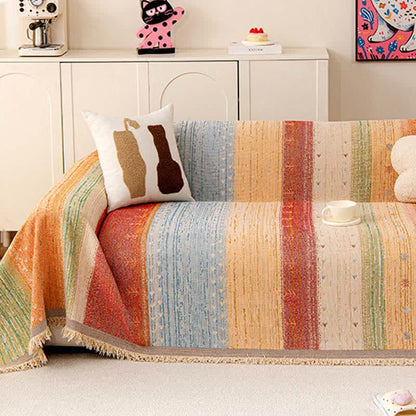 Colorful Stripe Tassel Sofa Protector - image 1