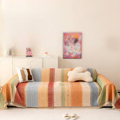 Colorful Stripe Tassel Sofa Protector - image 2