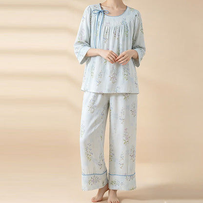 Floral Bamboo Cotton Tie Neck Pajamas - image 14