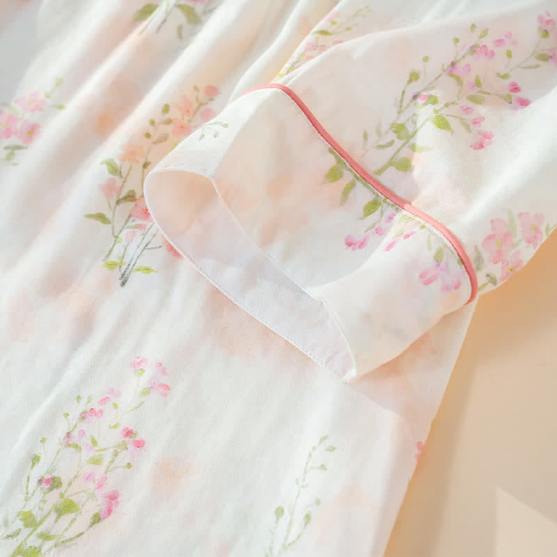 Floral Bamboo Cotton Tie Neck Pajamas - image 8