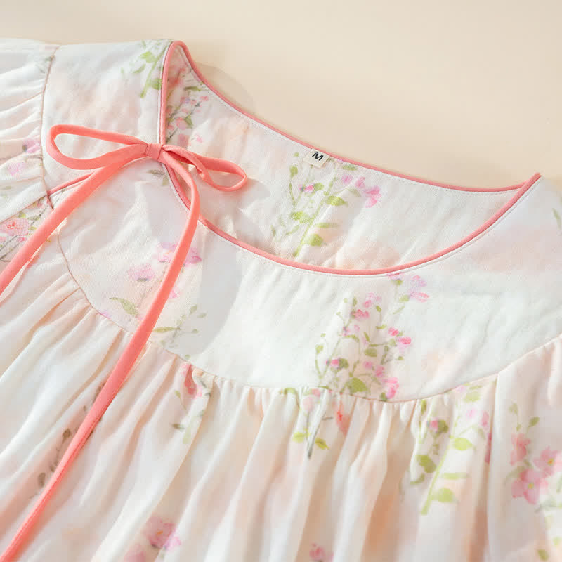 Floral Bamboo Cotton Tie Neck Pajamas - image 6