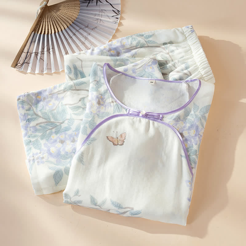Floral Butterfly Bamboo Fiber Women's Pajamas - image 1