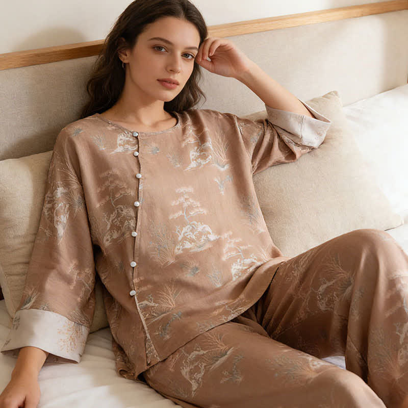 Oriental Print Fiber Women's Loungewear Set - image 3