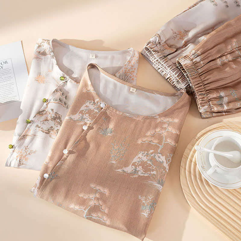 Oriental Print Fiber Women's Loungewear Set - image 1