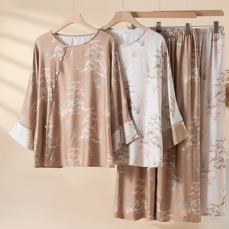 Oriental Print Fiber Women's Loungewear Set - image 0