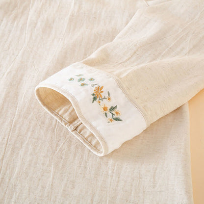 Floral Embroidered Cotton Linen Women's Pajamas - image 12