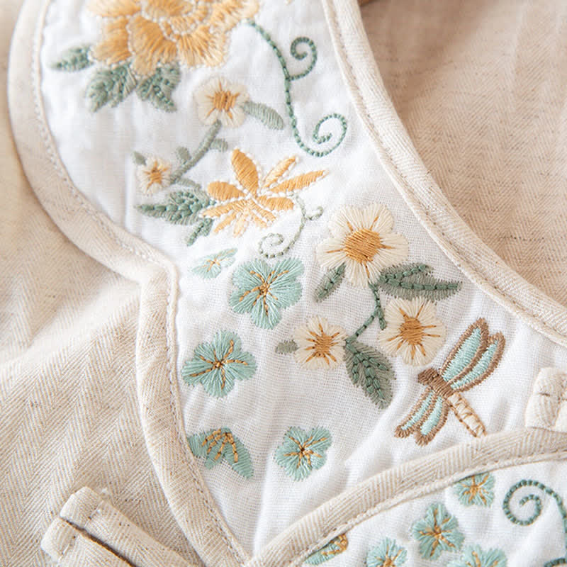 Floral Embroidered Cotton Linen Women's Pajamas - image 10