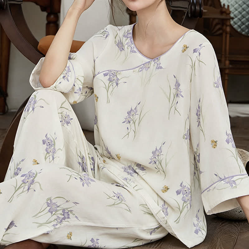 Iris Print Bamboo Fiber Women's Pajamas - image 3