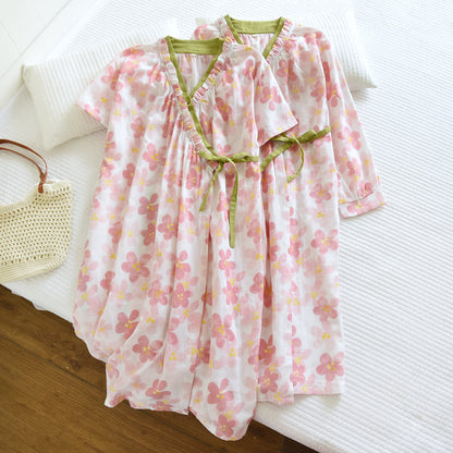 Sakura Floral Cotton Gauze Kimono Nightdress - image 1