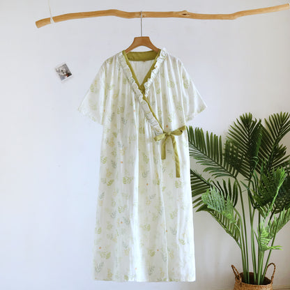 Forest Herbarium Cotton Gauze Yukata Dress - Beige - Short Sleeve - L - image 1