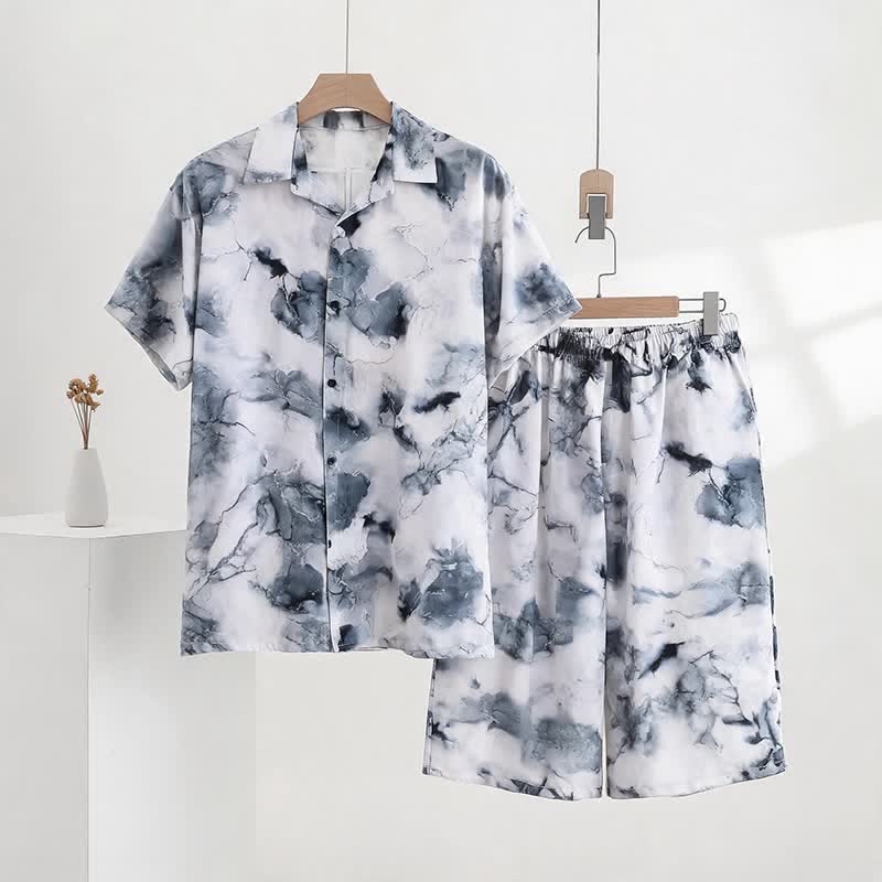 Unisex Style Ink Wash Pajama Set - Gray - 5XL - image 0