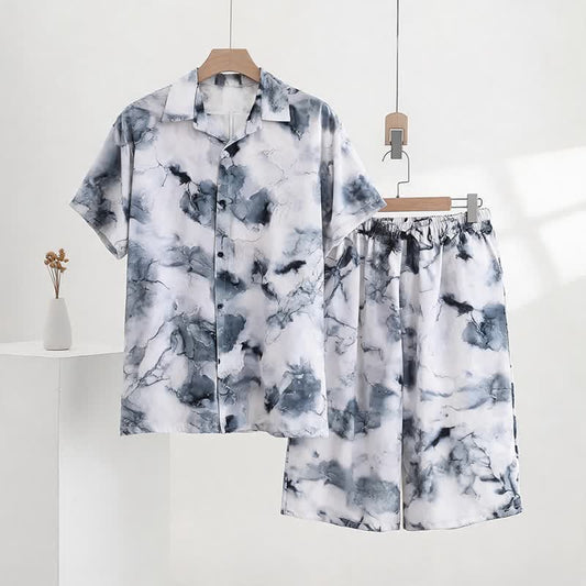Unisex Style Ink Wash Pajama Set - Gray - 5XL - image 0