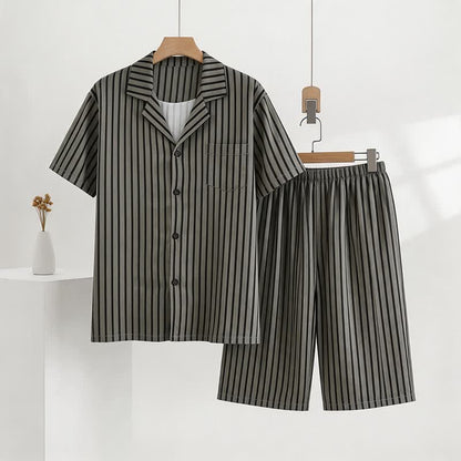 Unisex Striped Modal Pajama Set - Gray - 3XL - image 0