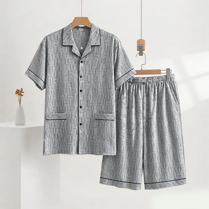Gray Abstract Linear Cotton Pajama Set - Gray - 4XL - image 0