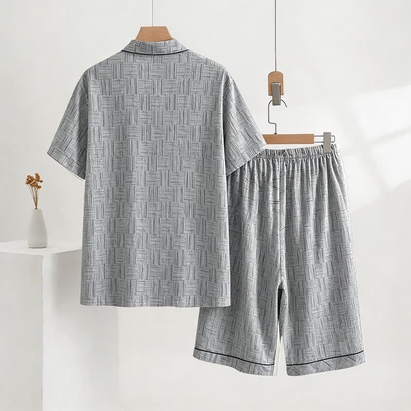 Gray Abstract Linear Cotton Pajama Set - image 3
