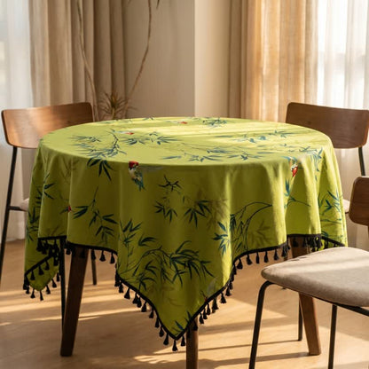 Green Bamboo Bird Tassel Tablecloth - image 2