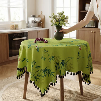 Green Bamboo Bird Tassel Tablecloth - image 1