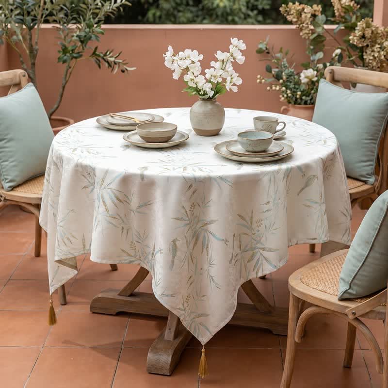 Elegant Bamboo Leaf Tassel Tablecloth - image 1