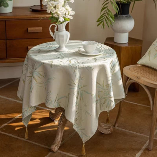 Elegant Bamboo Leaf Tassel Tablecloth - Beige - 55" x 87" - image 0