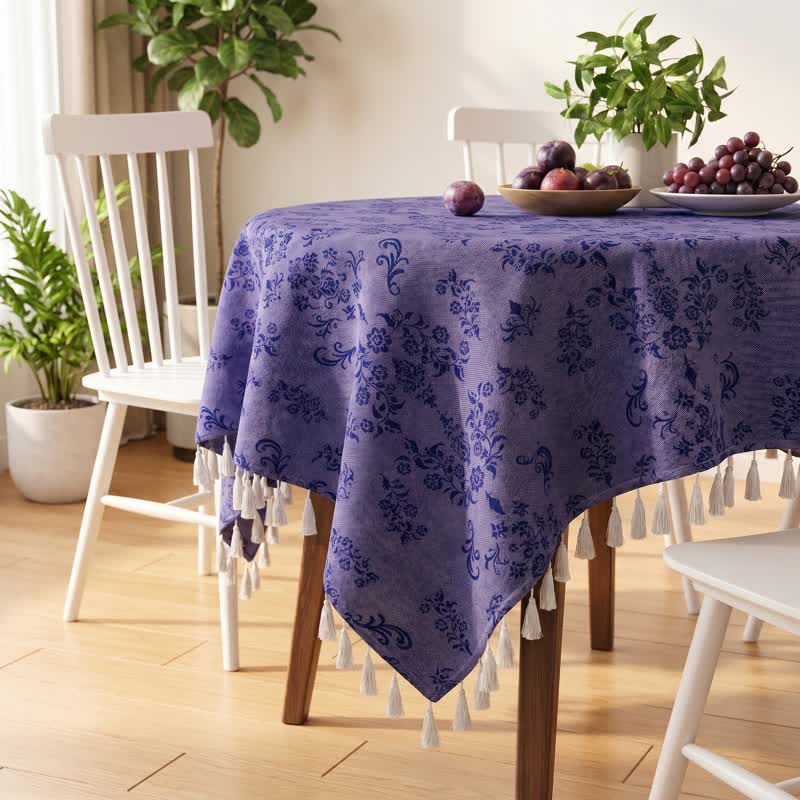 Vintage Branch leaf Tassel Tablecloth - image 4