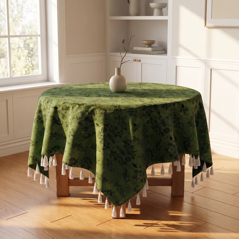 Vintage Branch leaf Tassel Tablecloth - image 1