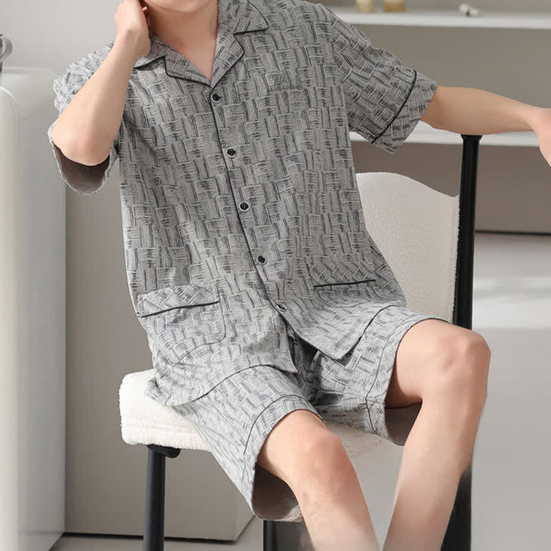 Gray Abstract Linear Cotton Pajama Set - image 2