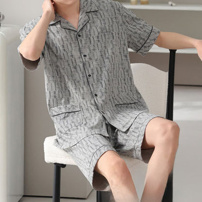 Gray Abstract Linear Cotton Pajama Set - image 2
