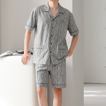 Gray Abstract Linear Cotton Pajama Set - image 1