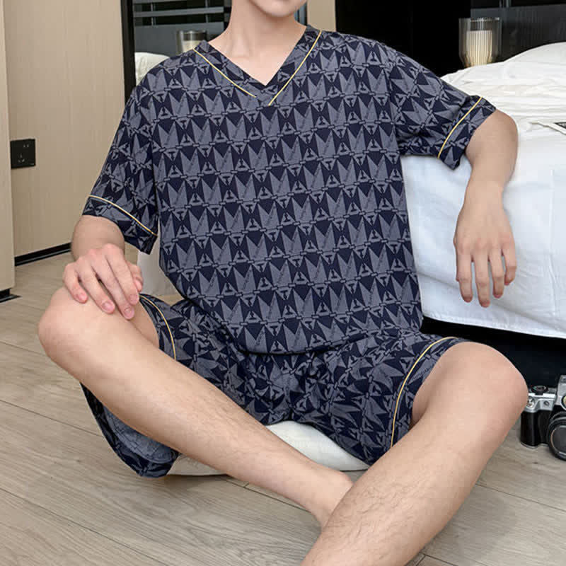Navy Geometric Pattern Loungewear Set - image 1