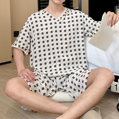 Unisex Mini Check V-Neck Pajama Set - image 1