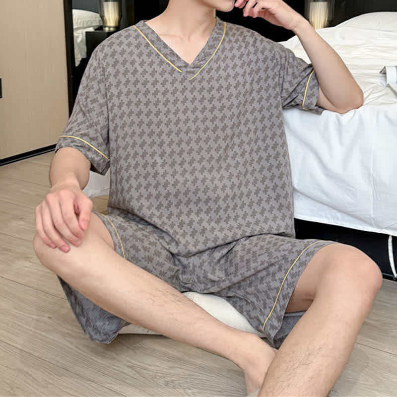 Grey Geometric V-Neck Loungewear Set - image 1