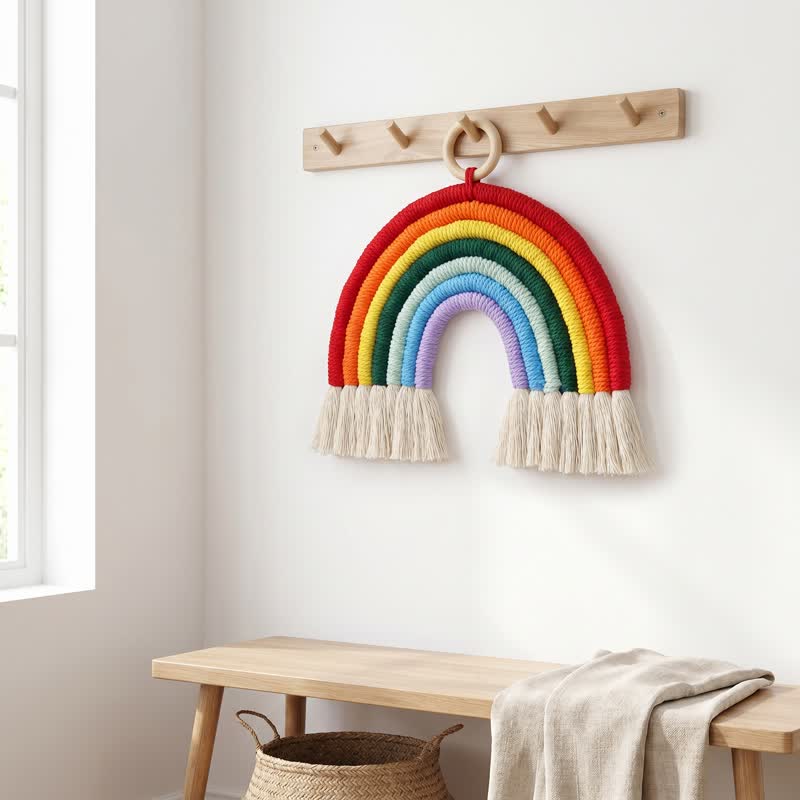 Boho Rainbow Macrame Cotton Wall Hanging - image 1