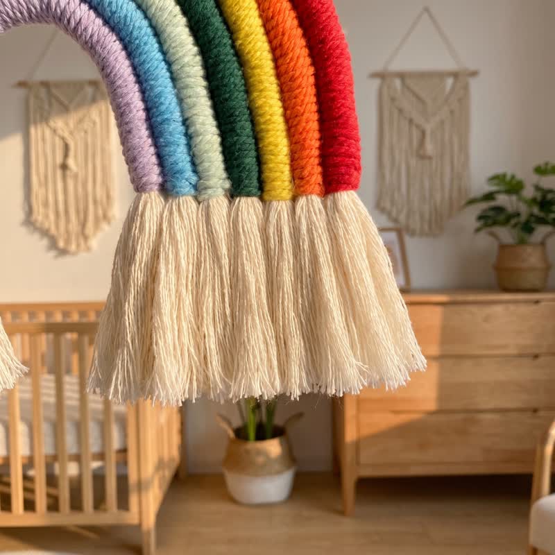 Boho Rainbow Macrame Cotton Wall Hanging - image 5