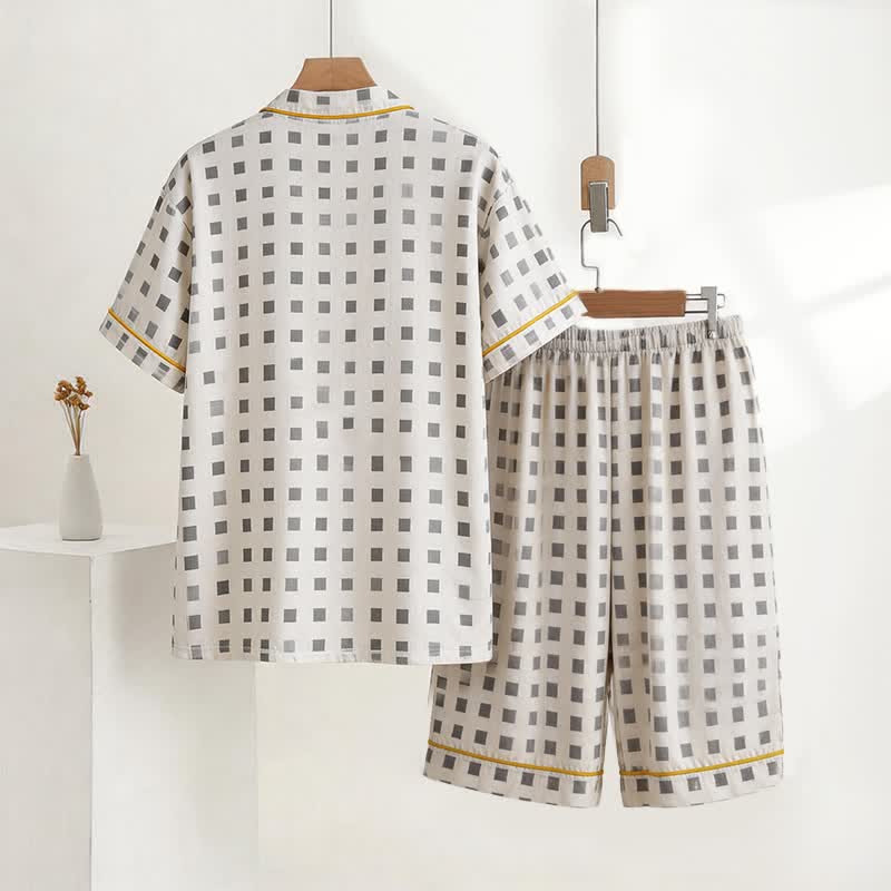 Unisex Mini Check V-Neck Pajama Set - image 2