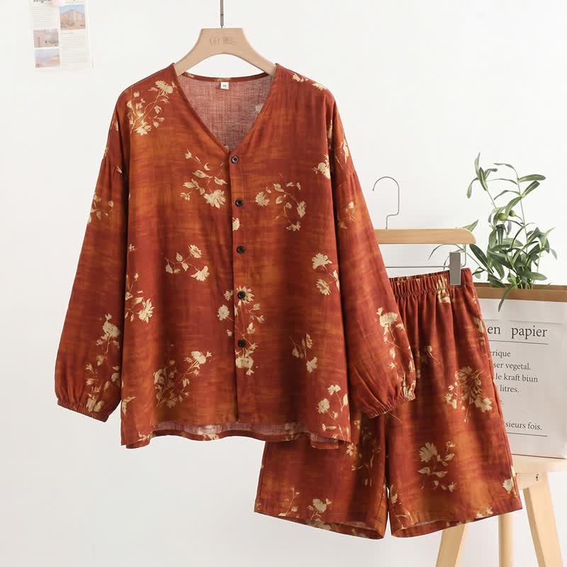 Botanical Floral Button Front Women's Pajamas - Red - One Size - image 0