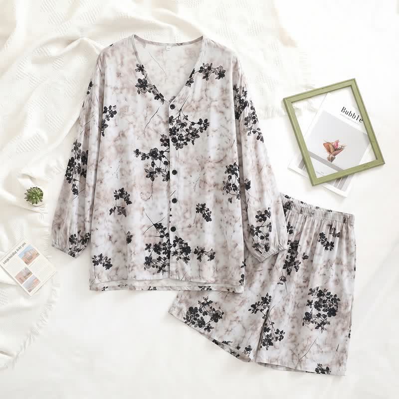 Retro Floral Button Front Women's Pajamas - image 1
