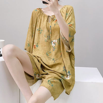 Vintage Botanical Floral Tie-Neck Pajama Set - image 2