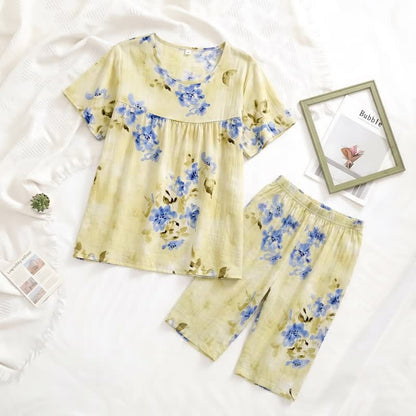 Blue Floral Short Sleeve Women's Pajamas - image 1