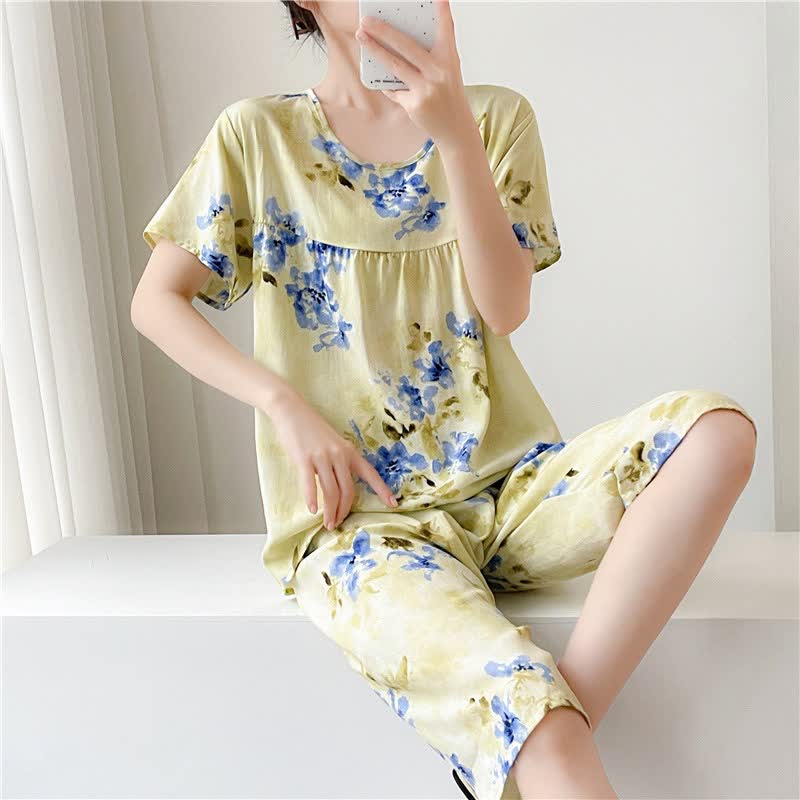 Blue Floral Short Sleeve Women's Pajamas - image 2