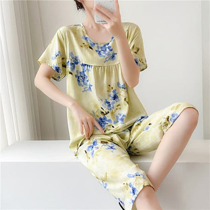 Blue Floral Short Sleeve Women's Pajamas - image 2
